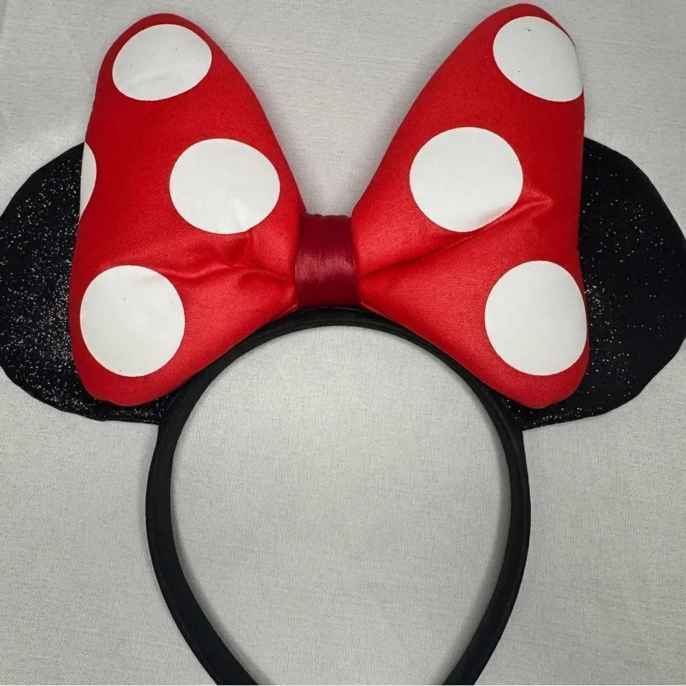 Minnie Mouse Disney Ears with Red & White Polka Dot Bow